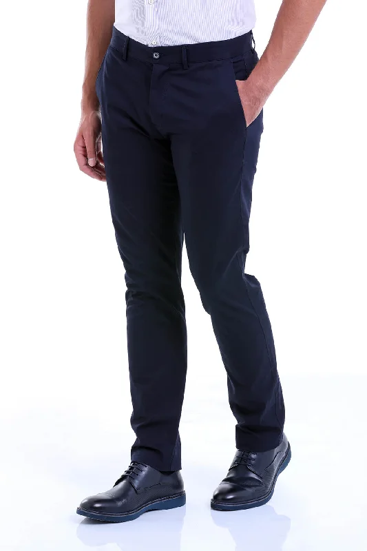 Regular Fit Side Pocket High Waist Unpleated Cotton Black Casual Pants, Navy