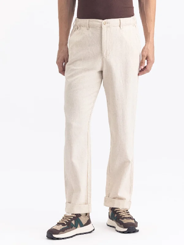 Beige Plain Loose Pants