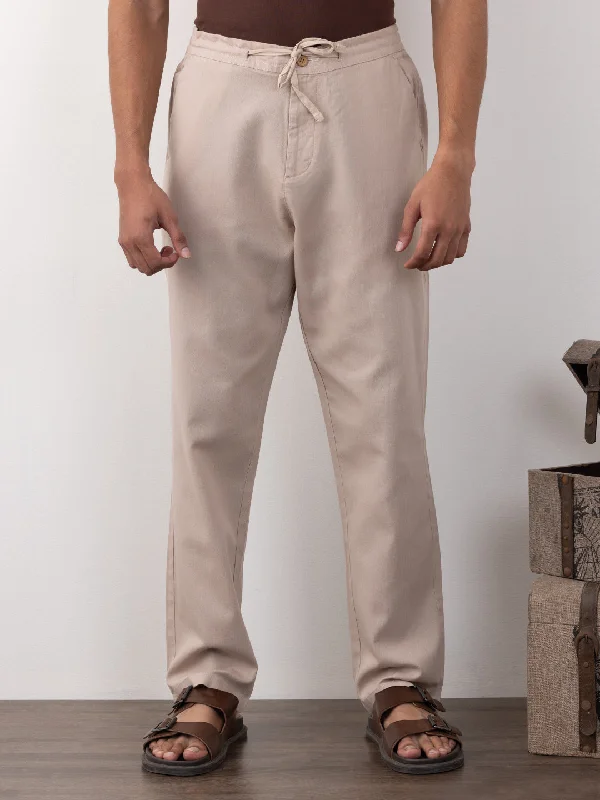 Cream Plain Loose Pants