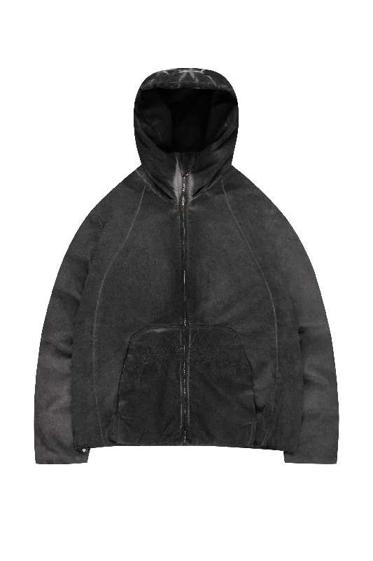 OIL WASHED PUFFER JACKET BLACK