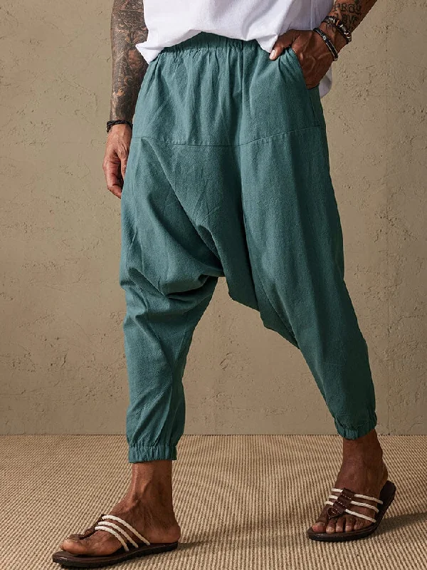 Loose Fit Drop Crotch Cotton Linen Pants