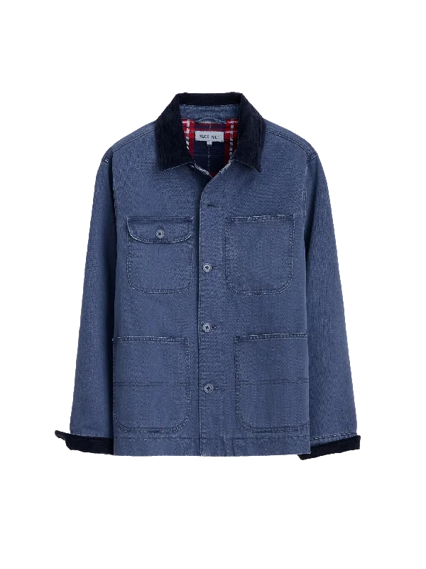 Work Jacket in Cotton Herringbone- Strom Blue