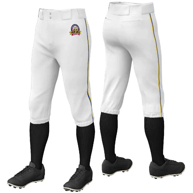 Custom White Royal-Gold Classic Fit Stretch Practice Knickers Baseball Pants