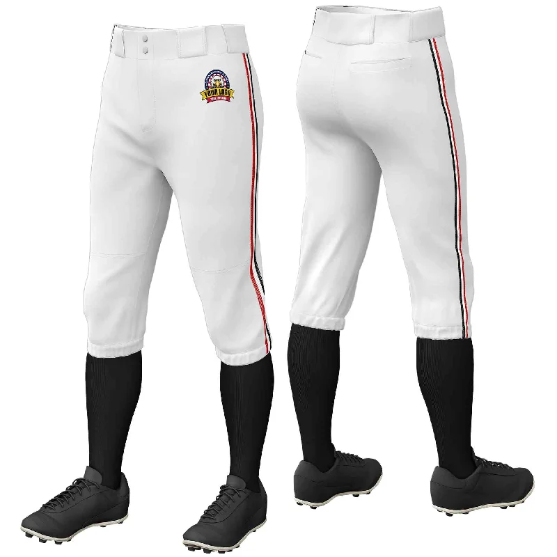 Custom White Red White-Black Classic Fit Stretch Practice Knickers Baseball Pants