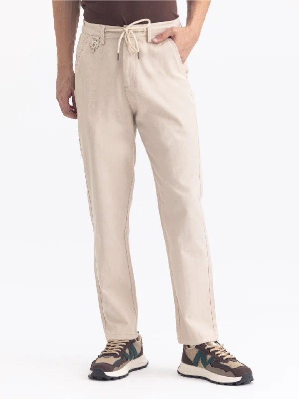 Beige Plain Loose Crop Travel Pant