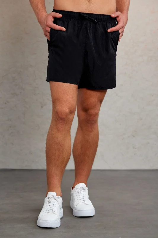 Dynamic Fit Side Pocket Quick Dry Black Swim Trunks