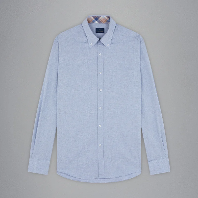 Light Blue Flannel Cotton Button-Down Shirt W/ Contrast Trim - Paul & Shark