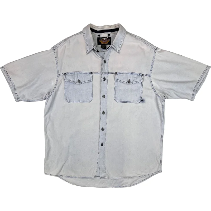 Harley-Davidson Short Sleeve Button-Up Denim Shirt Light Blue