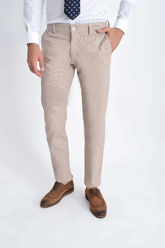 Slim Fit Beige Side Pocket Low Waist Cotton Casual Pants