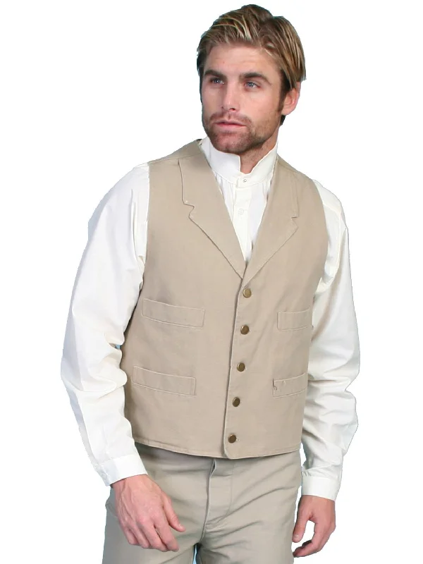 Scully RangeWear Mens Sand 100% Cotton Notched Lapel Canvas Vest