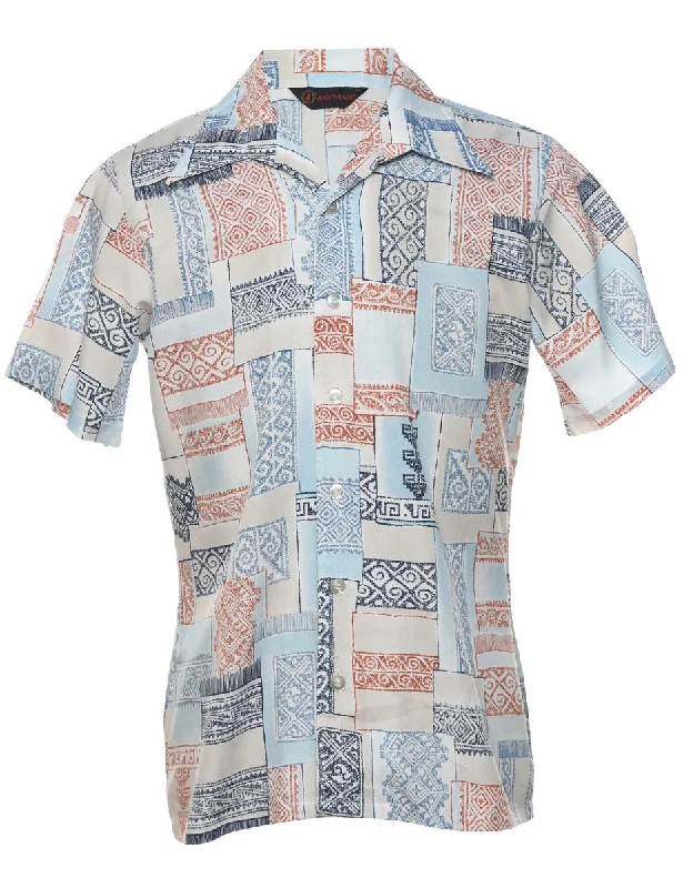 1970s Short Sleeve Multi-Colour Patterned Shirt - M