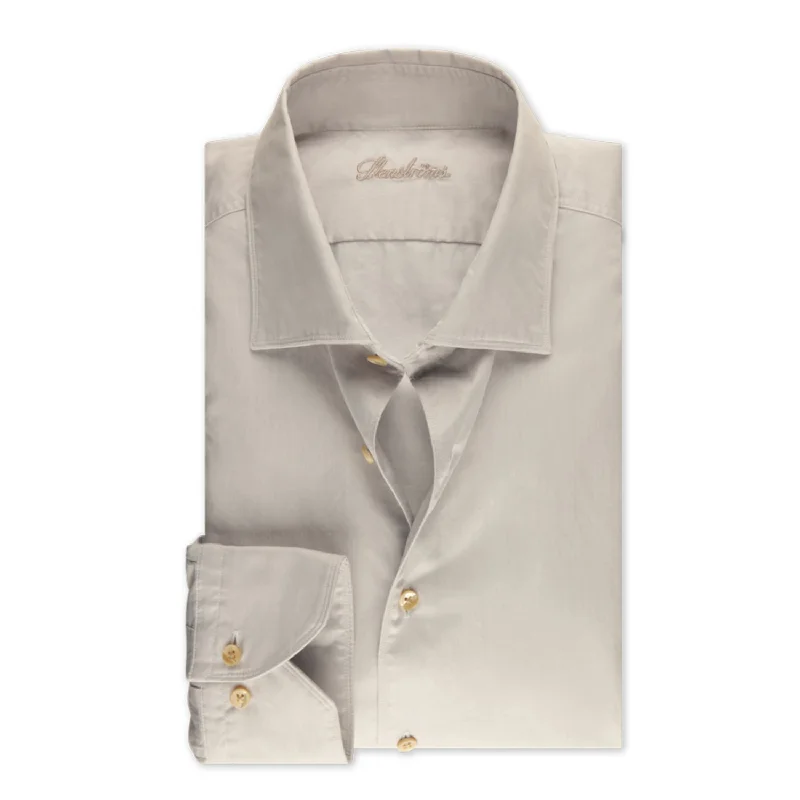 Grey/Beige Garment Wash Slimline Casual Shirt - Stenströms