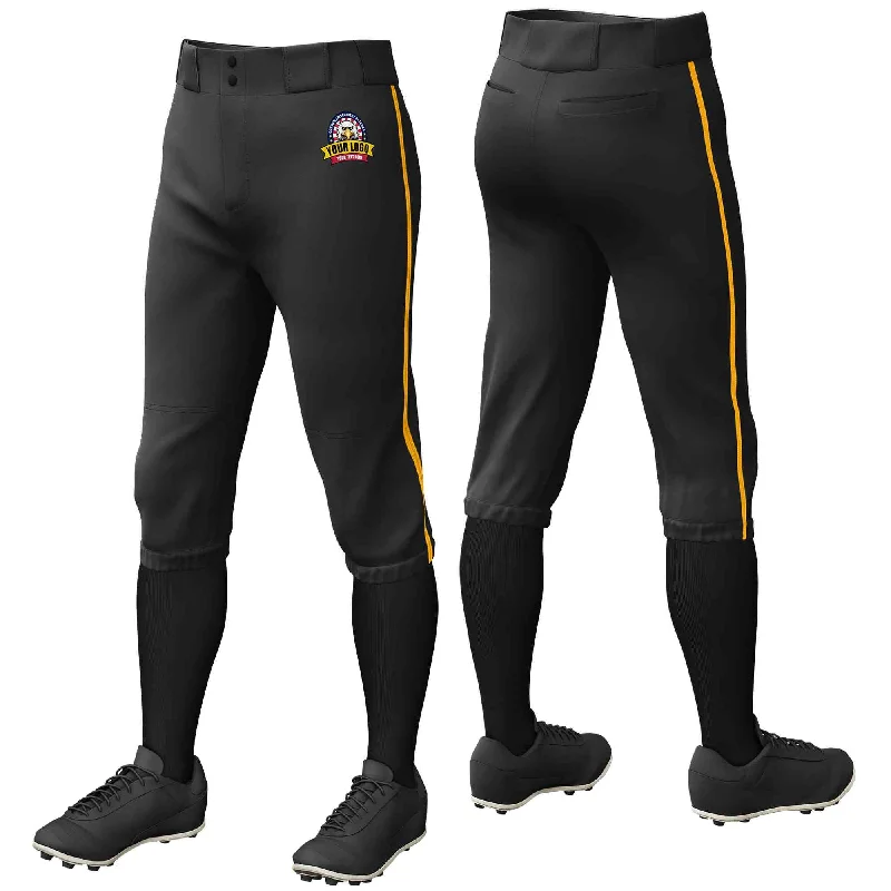 Custom Black Yellow Classic Fit Stretch Practice Knickers Baseball Pants