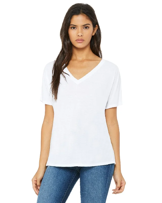 Bella+Canvas Ladies Flowy Simple V-Neck T-Shirt | White