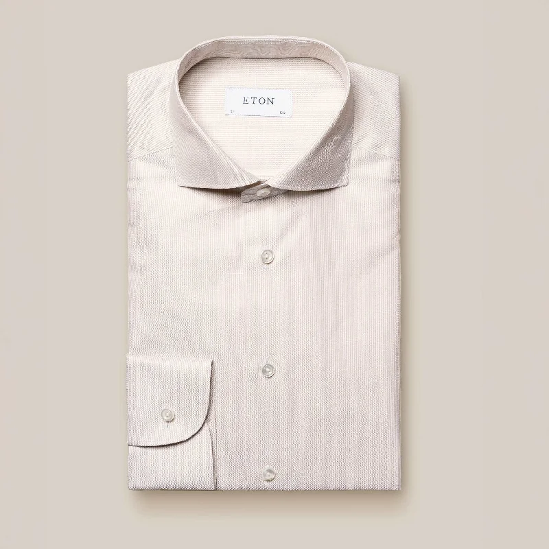 Beige Striped Cotton-Linen Slim Fit Shirt - ETON