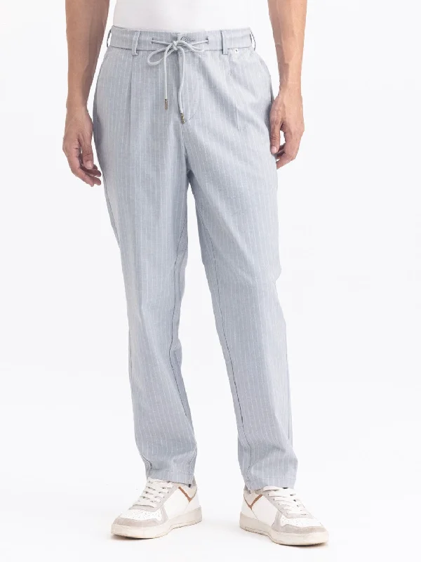 Smoke Grey Striped Loose Crop Travel Pant