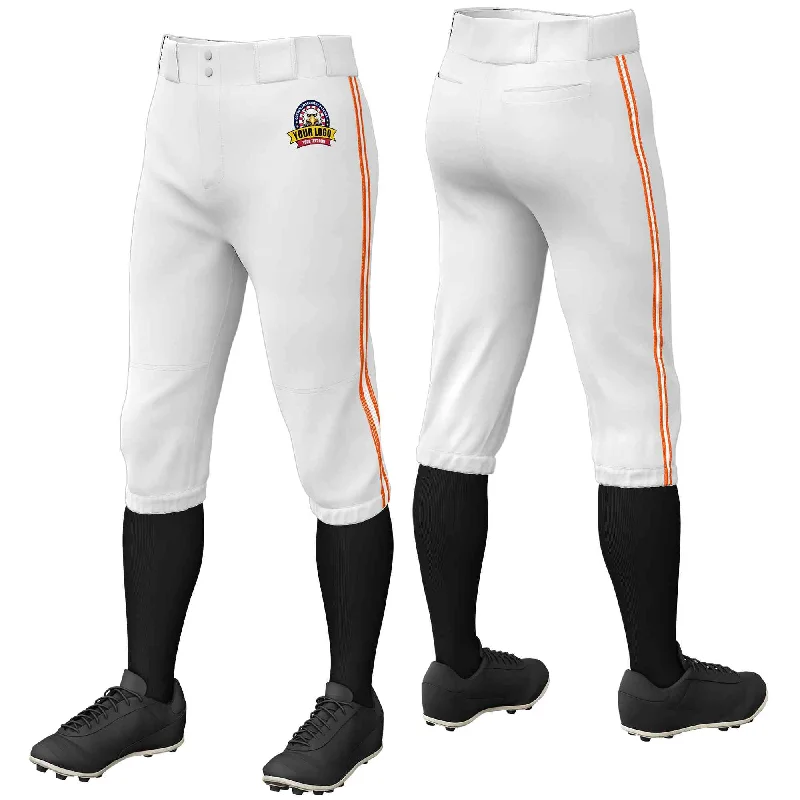 Custom White Orange White-Orange Classic Fit Stretch Practice Knickers Baseball Pants