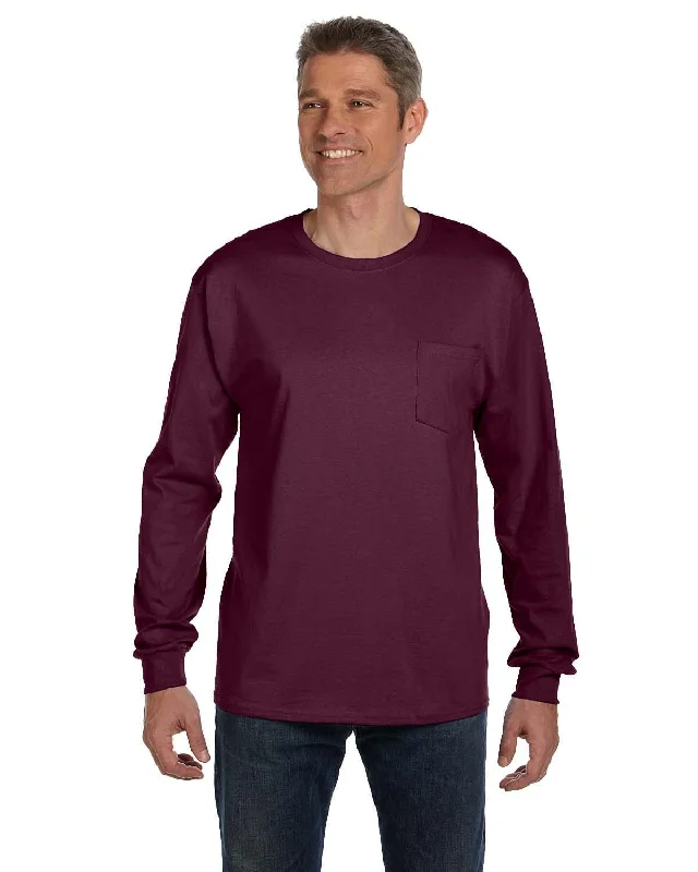 Hanes Tagless Long Sleeve Pocket T-Shirt | Maroon