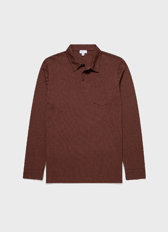 Men's Long Sleeve Riviera Polo Shirt in Cocoa Brown