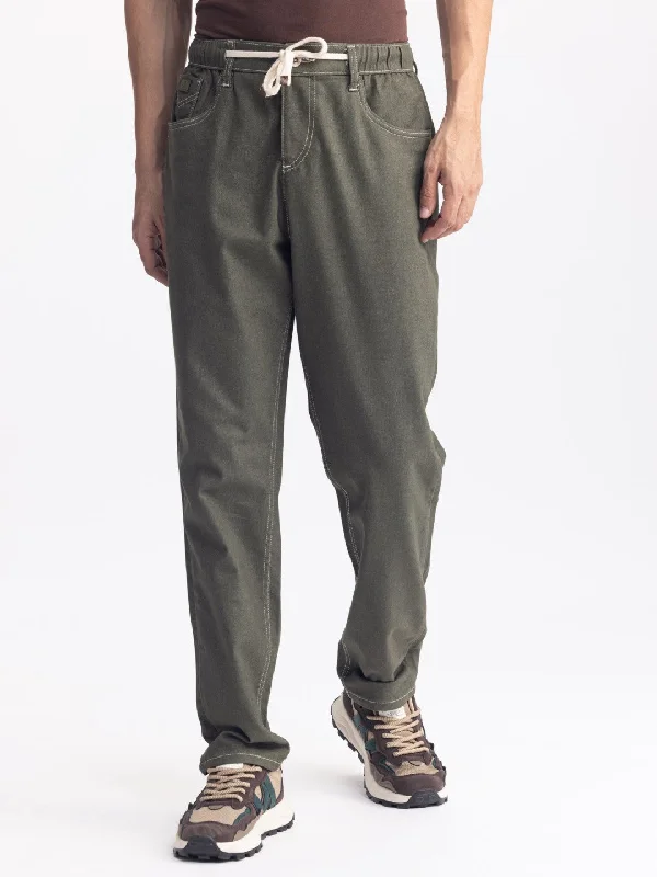 Olive Plain Loose Fit Denim