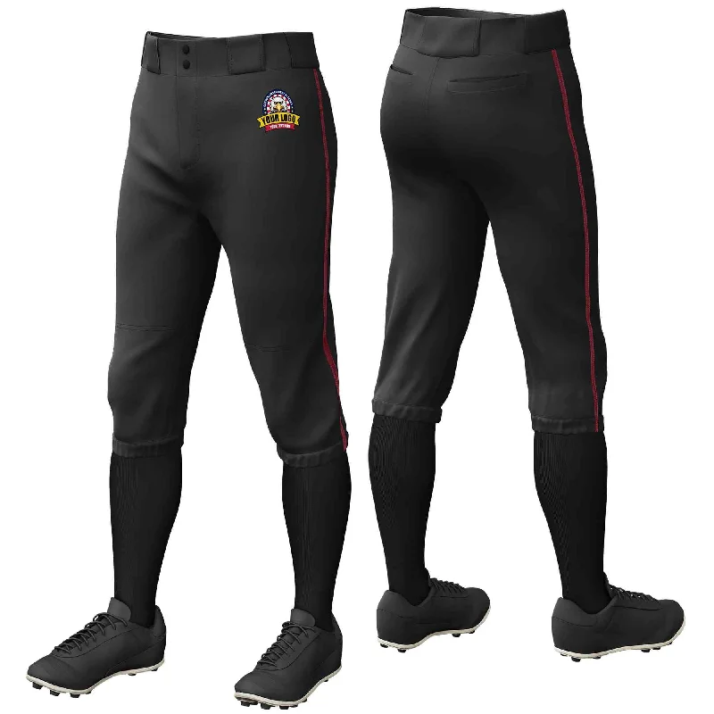 Custom Black Crimson Classic Fit Stretch Practice Knickers Baseball Pants