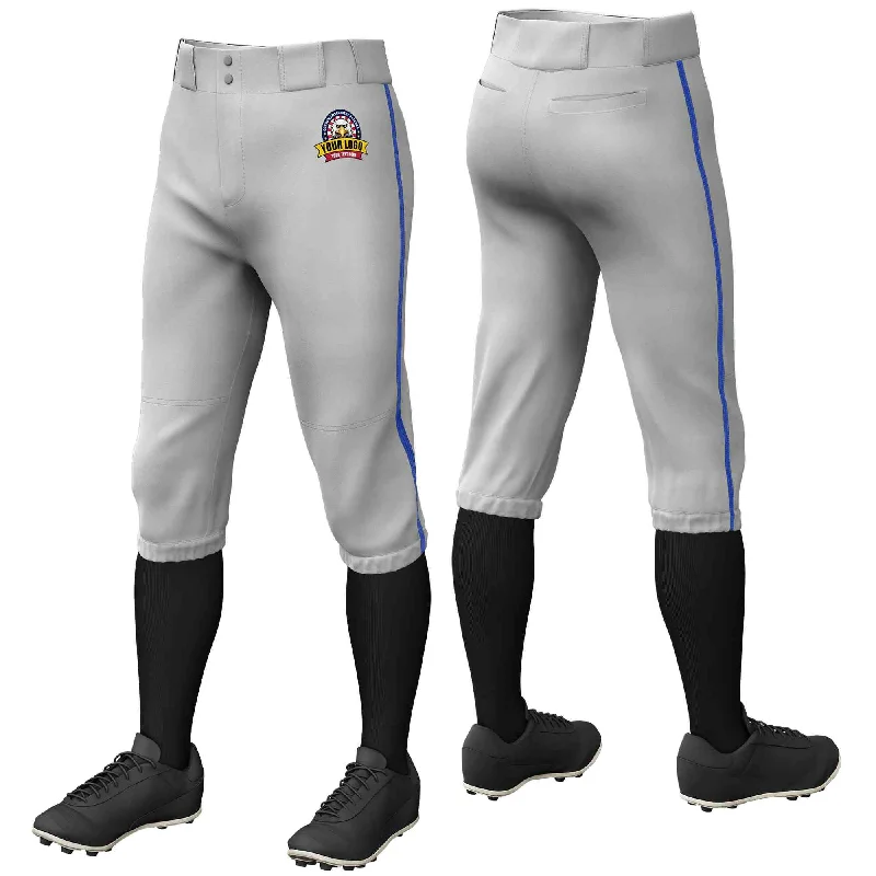 Custom Gray Royal Classic Fit Stretch Practice Knickers Baseball Pants