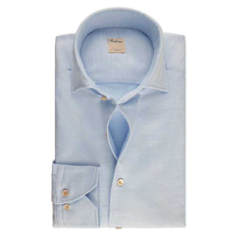 Casual Blue Textured Twill Slimline Shirt - Stenströms