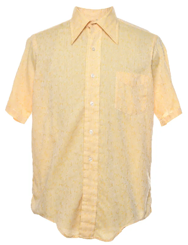 1970s Yellow Floral Print Shirt - M