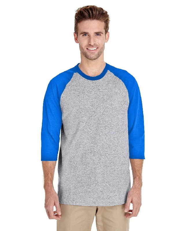 Gildan Heavy Cotton 3/4-Raglan Sleeve T-Shirt | Sport Gry/ Royal