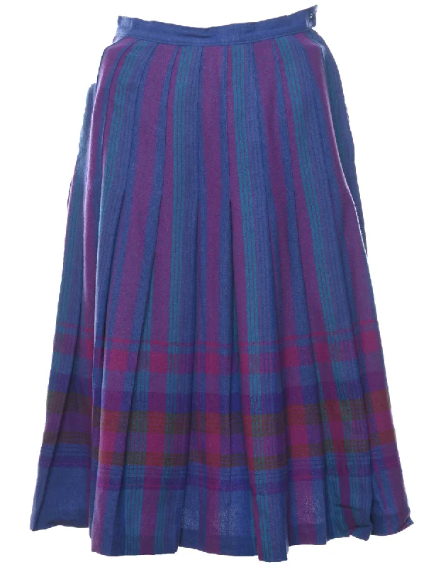 1980's Wool Pendleton Checked Pleated Skirt - S