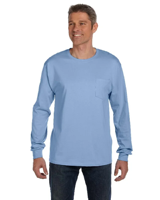 Hanes Tagless Long Sleeve Pocket T-Shirt | Light Blue