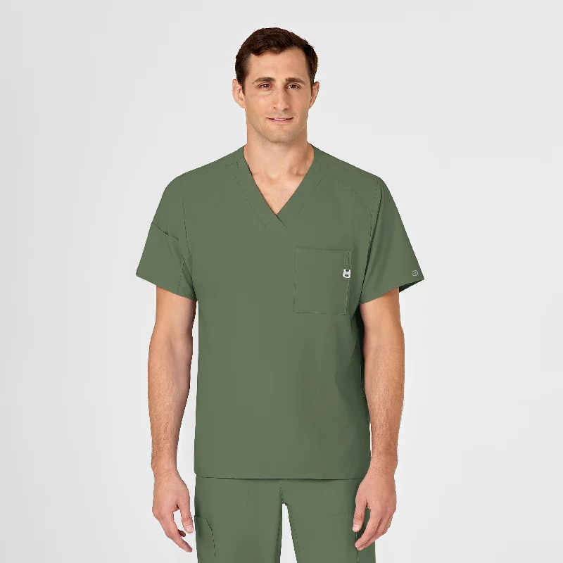 W123 Men's V-Neck Scrub Top - Olive