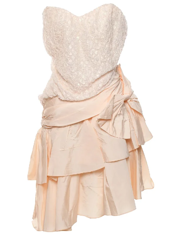 1980s Strapless Peach Evening Dress - M