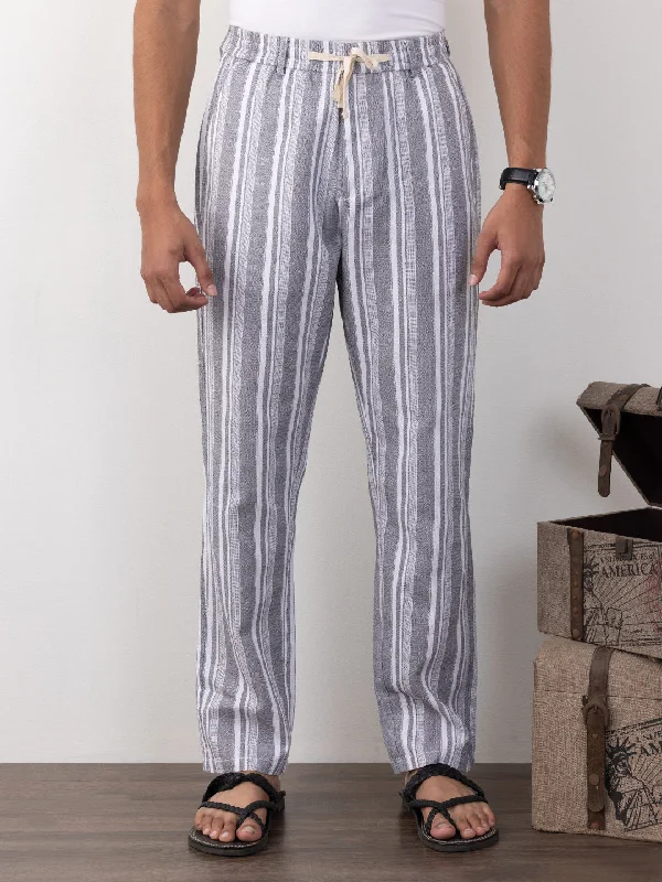 Grey Striped Travel Pant