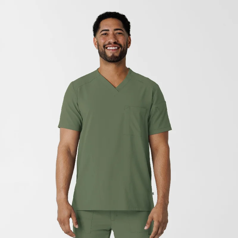 RENEW Men's V-Neck 5 Pocket Scrub Top - Olive