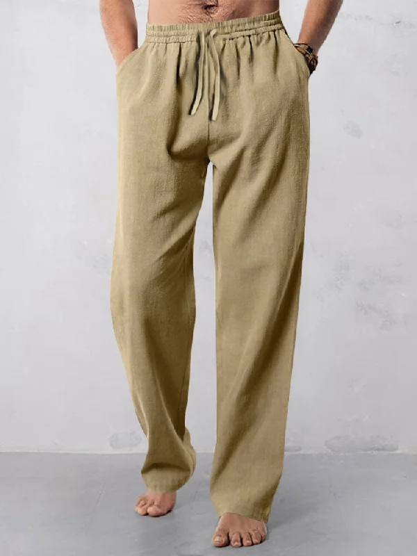 Casual Straight-Leg Cotton Linen Pants