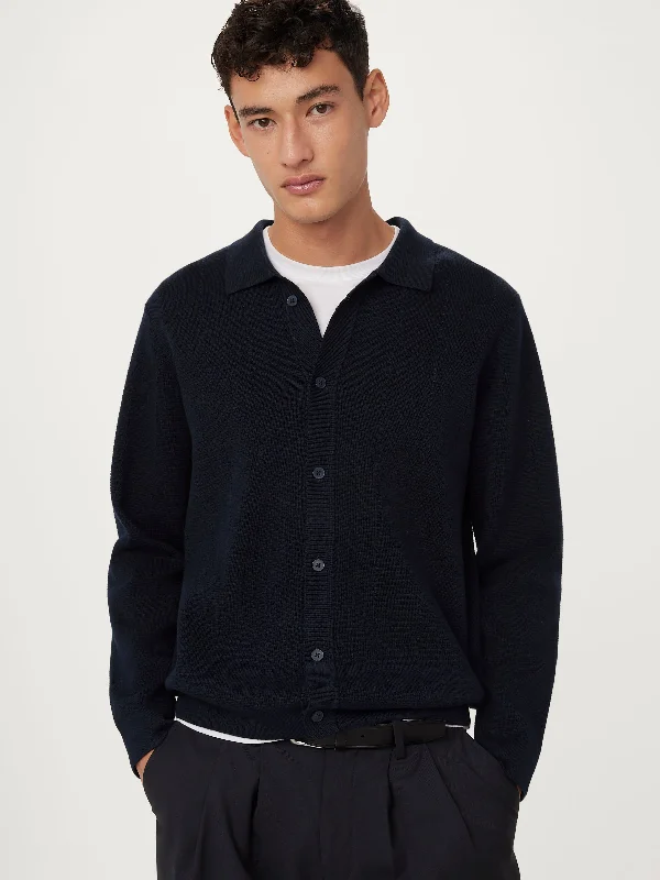 The Pointelle Knit Overshirt  in Deep Blue