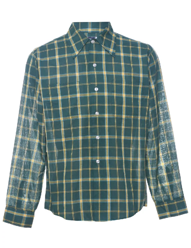 1970s Checked Green & Yellow Shirt - M