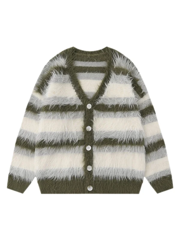 Thesupermade Mohair Striped V-Neck Cardigan Sweater