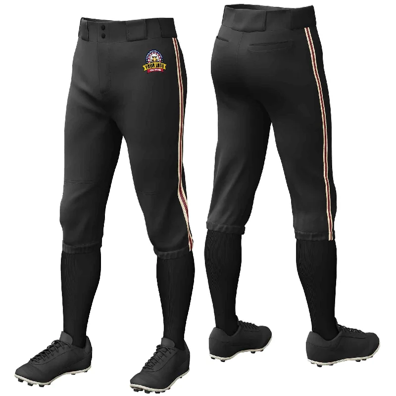 Custom Black Khaki Crimson-Khaki Classic Fit Stretch Practice Knickers Baseball Pants