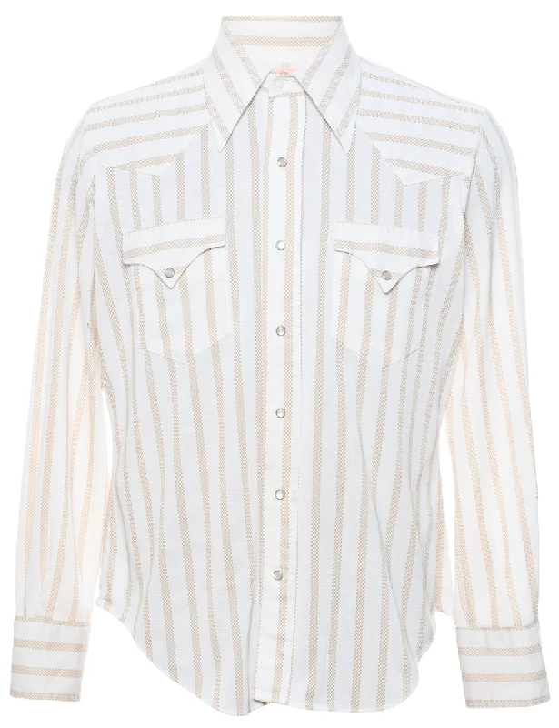 1970s Western White & Beige Striped Shirt - L