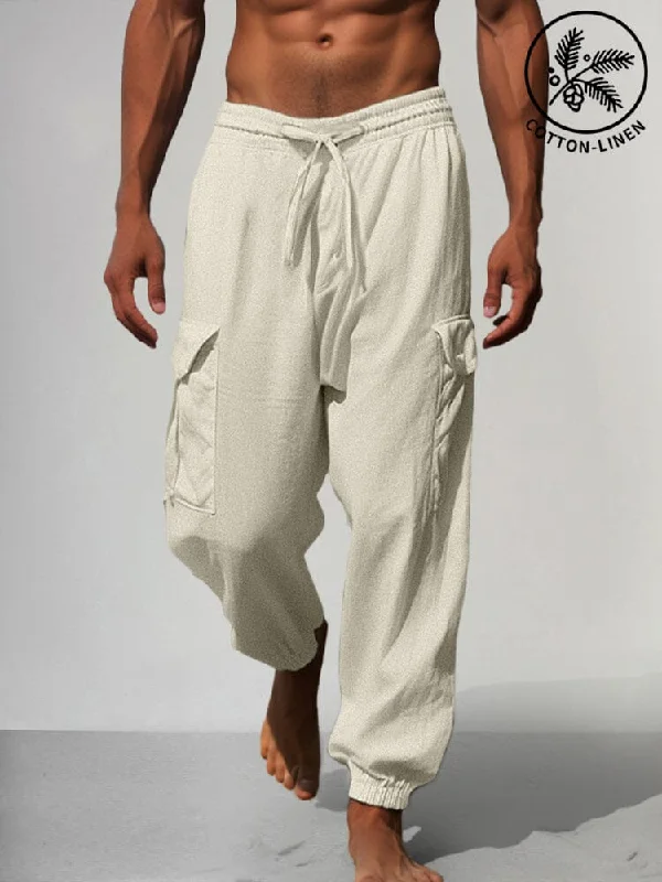 Multi Pockets Cotton Linen Pants