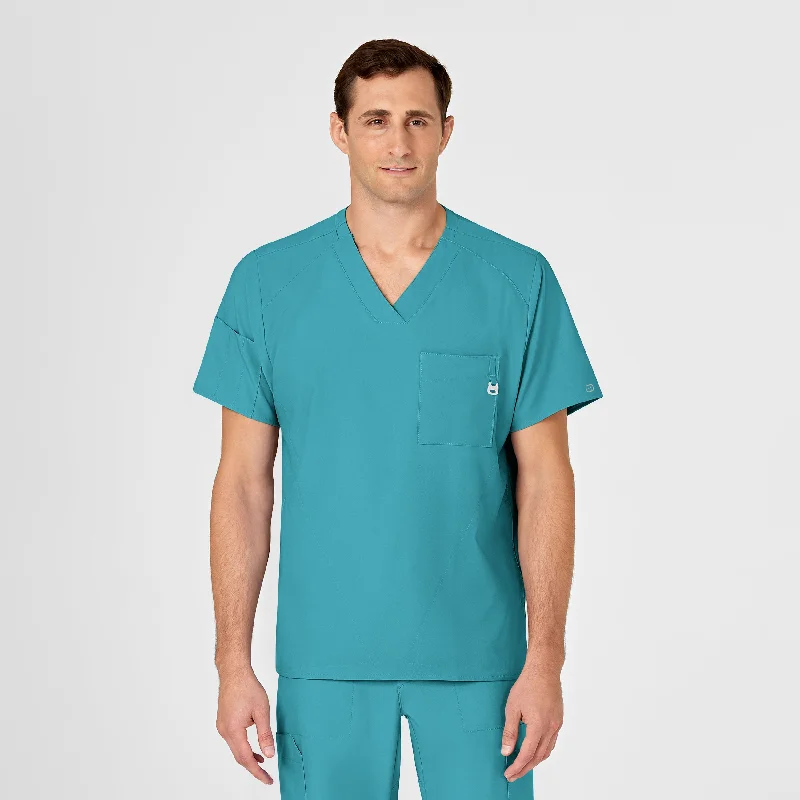 W123 Men's V-Neck Scrub Top - Teal Blue