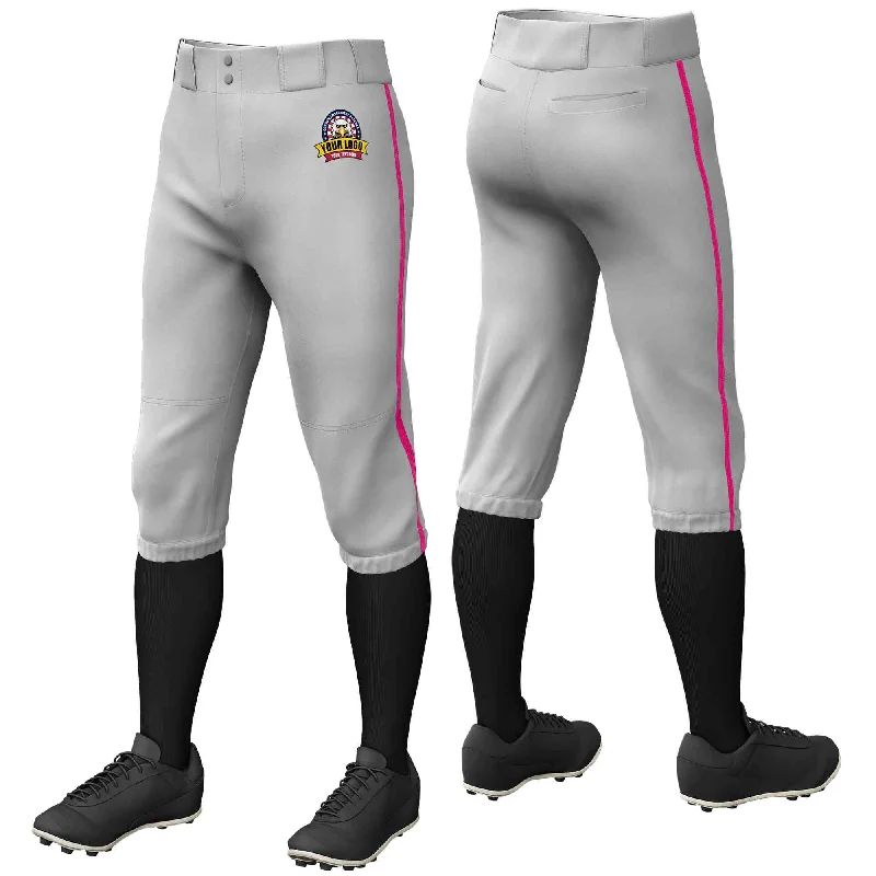 Custom Gray Pink Classic Fit Stretch Practice Knickers Baseball Pants