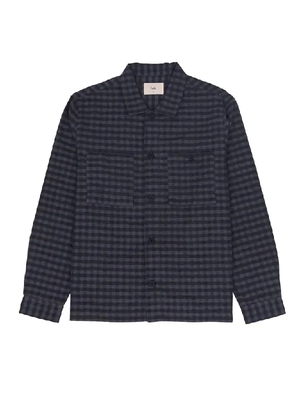 Patch Overshirt- Navy Crinkle Check