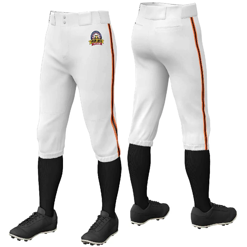 Custom White Orange Black-Orange Classic Fit Stretch Practice Knickers Baseball Pants