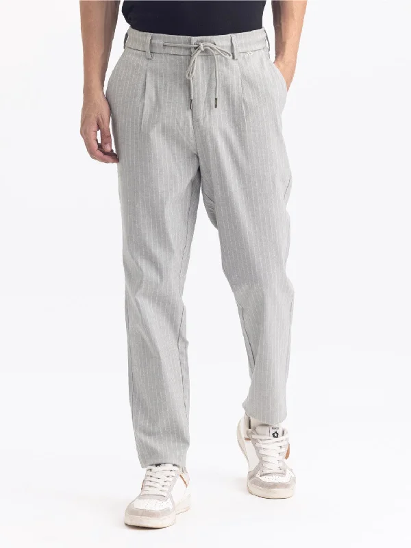 Light Grey Striped Loose Crop Travel Pant