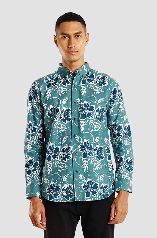 My Slim Fit Long Sleeve Hibiscus Anchor - Dual Aqua Sea