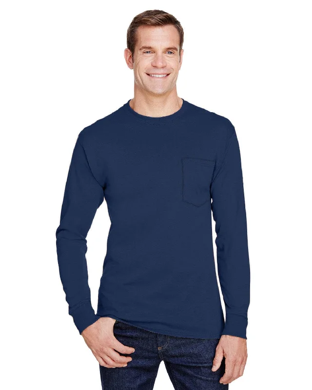 Hanes Workwear Long Sleeve Pocket T-Shirt | Navy