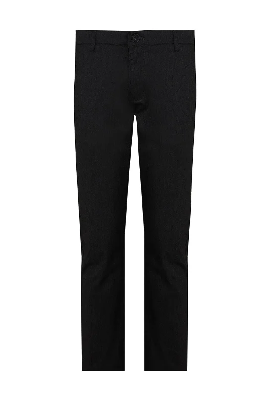 Regular Fit High Waist Black Cotton Casual Pants